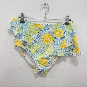 Lands’ End Lemon Bikini Bottoms Womens 10 Ruffle Vacation Beach Summer Tropical